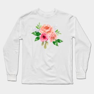 WATERCOLOR OLD GARDEN WILD AND MODERN ROSES PAINTING Long Sleeve T-Shirt